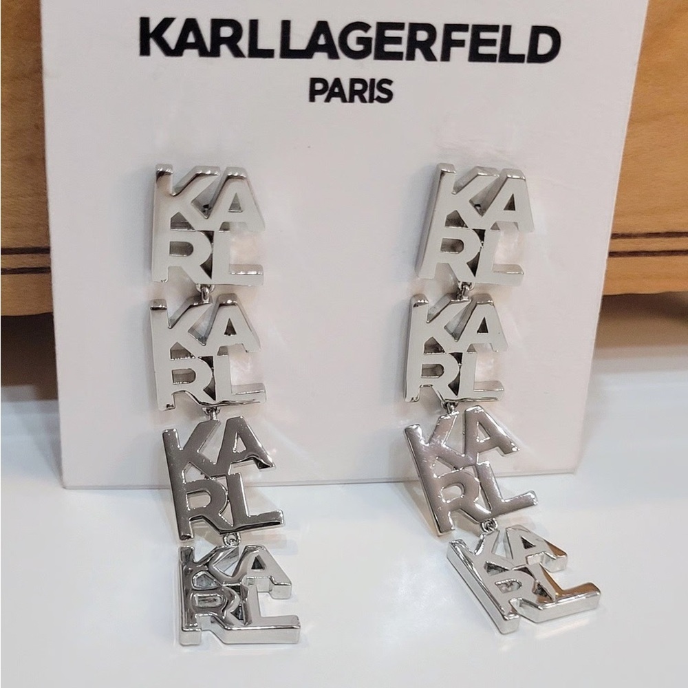 KARL LAGERFELD • Silver Drop Long Earrings - Picture 4 of 4